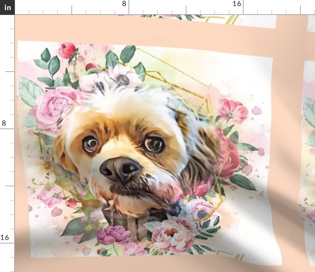 Yorkie dog and rose flowers paint splash 1 size 16x16 