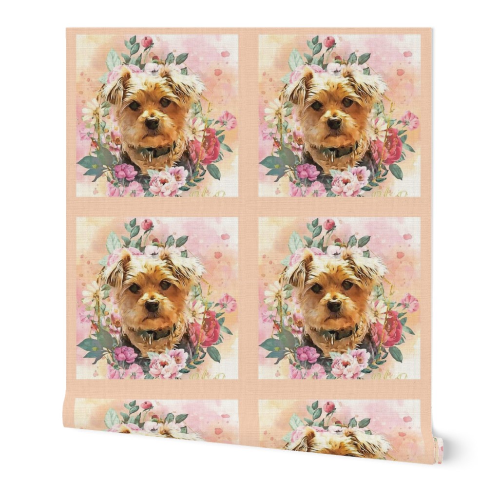 Yorkie dog and rose flowers paint splash 2 size 16x16 