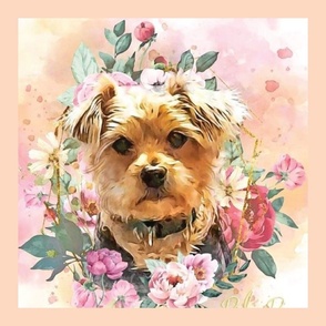 Yorkie dog and rose flowers paint splash 2 size 16x16 