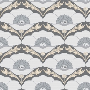 (m) Art deco poppy scallop in cool grey and charcoal