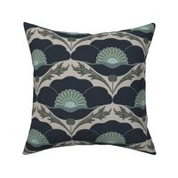 (m) Art deco poppy scallop in warm grey and charcoal