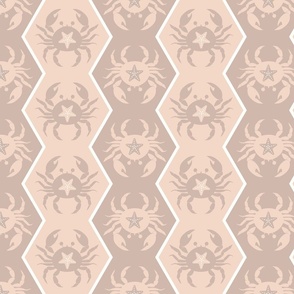 crabs on vertical stripes in soft pastel colors | nautical summer fabric | large