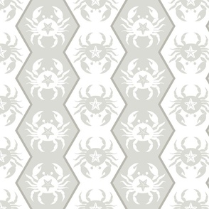 crabs on vertical stripes in gray and white | nautical summer fabric | large