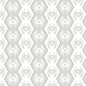 crabs on vertical stripes in light gray and white | nautical summer fabric | medium