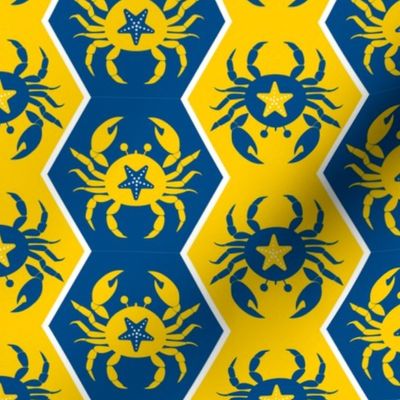 crabs on vertical stripes in swedish colors | nautical summer fabric | medium