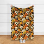 Boho beige orange yellow gold flowers black background xl