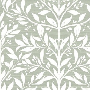 Loving Tree - White on Light Sage Grasscloth Wallpaper  