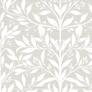 Loving Tree - White on Agreeable Gray Grasscloth Wallpaper  