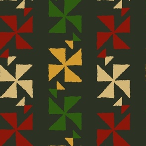 12" Festive Barn Quilt Stripes - Dark & Moody - Red, Yellow, Green, Ecru & Black