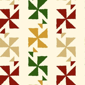 12" Festive Barn Quilt Stripes - Red, Yellow, Green, Ecru on Cornsilk