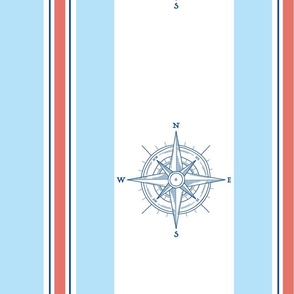 Compass with Light Blue and Coral Stripes 27x18