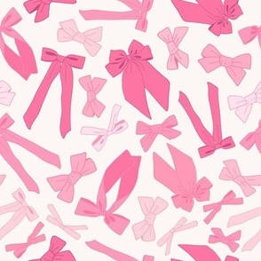 Pink Scattered Bows - Girlie shades of pink on white