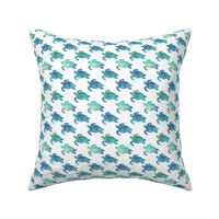 Sea Turtles Swimming blue green aqua - smaller size