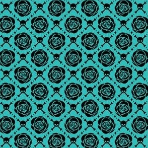 Deadly Black Rose on Teal Blue