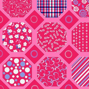 Octagonal Shape Patchwork Baby Quilt,  Proper pink and blue