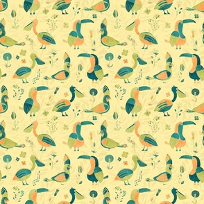 Tropical Birds Green Orange