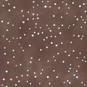 Free hand drawn white dots on brown watercolor backgeound with textures and splashes at a low opacity, gentle and cute.