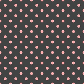 Dark polka dots, pink on gray, medium