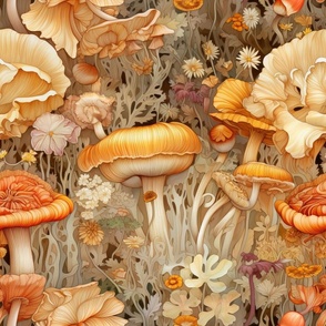 Autumns Fungi Fantasy / Flower Upholstery Fabric / Wallpaper / Home Decor
