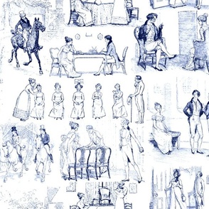 Pride and Prejudice Toile in Blue and White - Large
