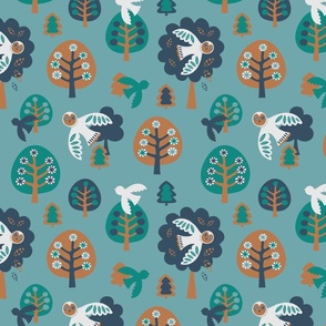Magical Forest Owls - Light Teal