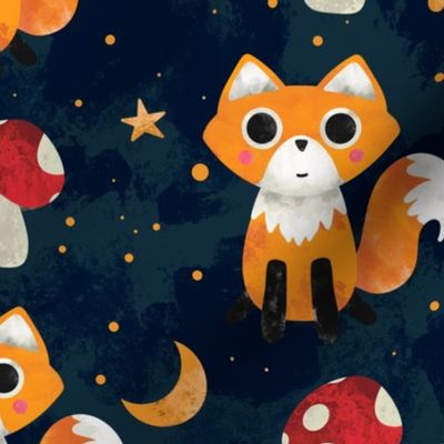 Cute Fox Cottagecore Aesthetic Pattern With Mushrooms, Moons And Stars 