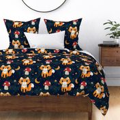 (Large Scale) Cute Fox Cottagecore Aesthetic Pattern With Mushrooms, Moons And Stars 