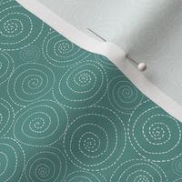 Small Scale Low Volume Hand Drawn Dashed Line Spiral Swirls on Teal Green