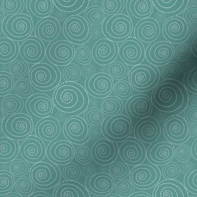 Small Scale Low Volume Hand Drawn Dashed Line Spiral Swirls on Teal Green