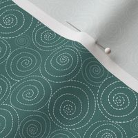 Small Scale Low Volume Hand Drawn Dashed Line Spiral Swirls on Dark Green