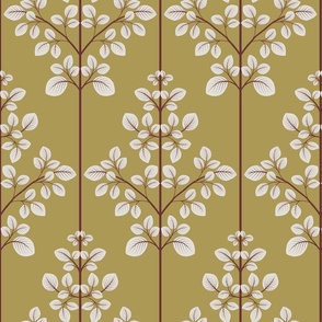 Three Leaves Branches Damask in mustard ( medium scale )