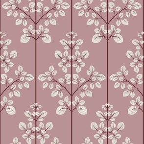 Three Leaves Branches Damask in pastel pink ( medium scale )