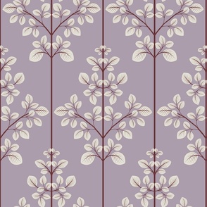 Three Leaves Branches Damask in lavender ( medium scale )