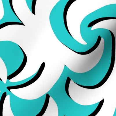 Dramatic Whirling Sprouts in Turquoise Blue White and Black