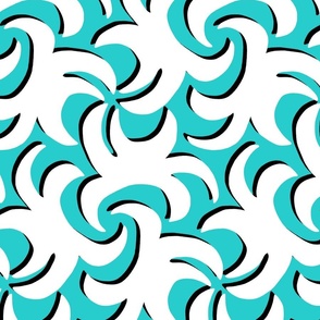 Dramatic Whirling Sprouts in Turquoise Blue White and Black