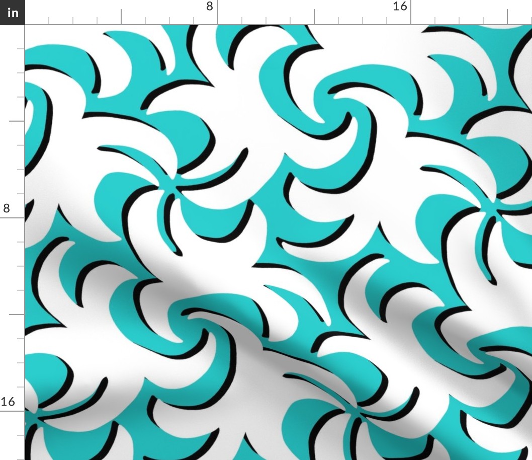 Dramatic Whirling Sprouts in Turquoise Blue White and Black