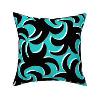 Dramatic Whirling Sprouts in Turquoise Blue Black and White