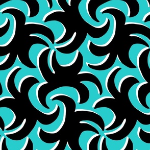 Dramatic Whirling Sprouts in Turquoise Blue Black and White