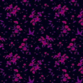 Chintz Magenta Pink Dark Background - Medium Scale