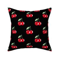 Bright Red Cherries on Black Cute Cherry Pattern