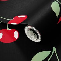 Bright Red Cherries on Black Cute Cherry Pattern