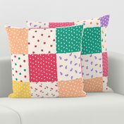 SUMMER FRUIT CHEATER QUILT - Whole Cloth Quilt - Squares - Cream, Red, Pink, Green, Peach