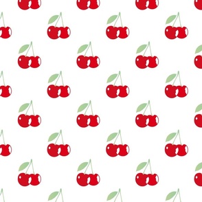 Bright Red Cherries on White Cute Cherry Pattern