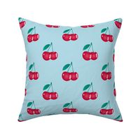 Dark Red Cherries on Powder Blue Cute Cherry Pattern