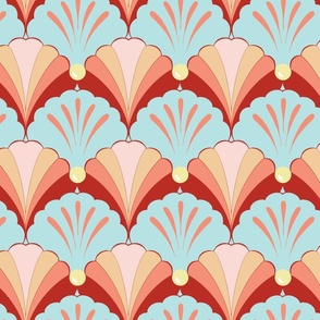 summer vibes scallop beach half shells in teal and coral pink