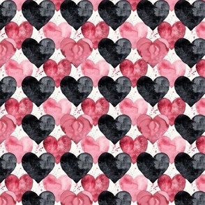 Pink & Black Hearts on White -small