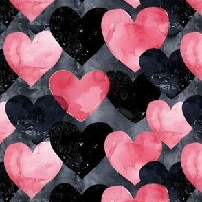 Pink & Black Hearts on Black - medium