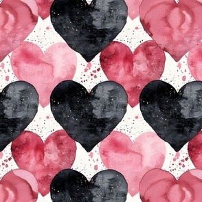 Pink & Black Hearts on White -medium