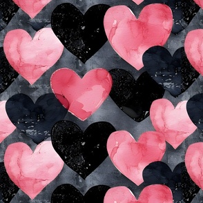Pink & Black Hearts on Black - large