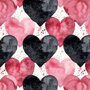 Pink & Black Hearts on White -large